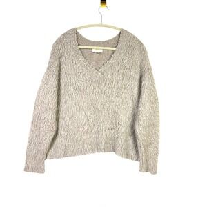 Maeve Fuzzy Textured Boucle V Neck Sweater‎ Women S Beige Soft Girl 90s Grunge